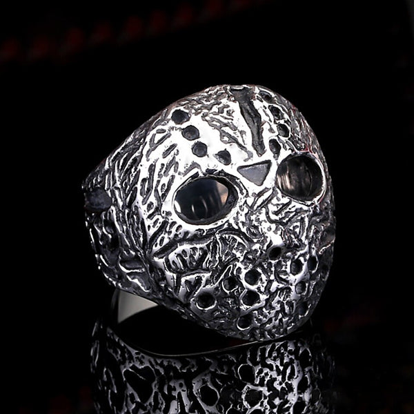 Anillo punk vintage de Black Friday con máscara de Jason Killer para hombre