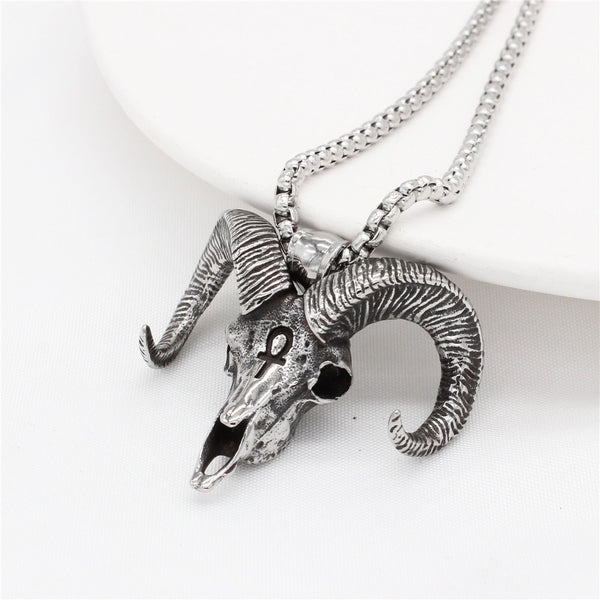Collar con colgante de cabeza de cabra satánica gótica para hombre
