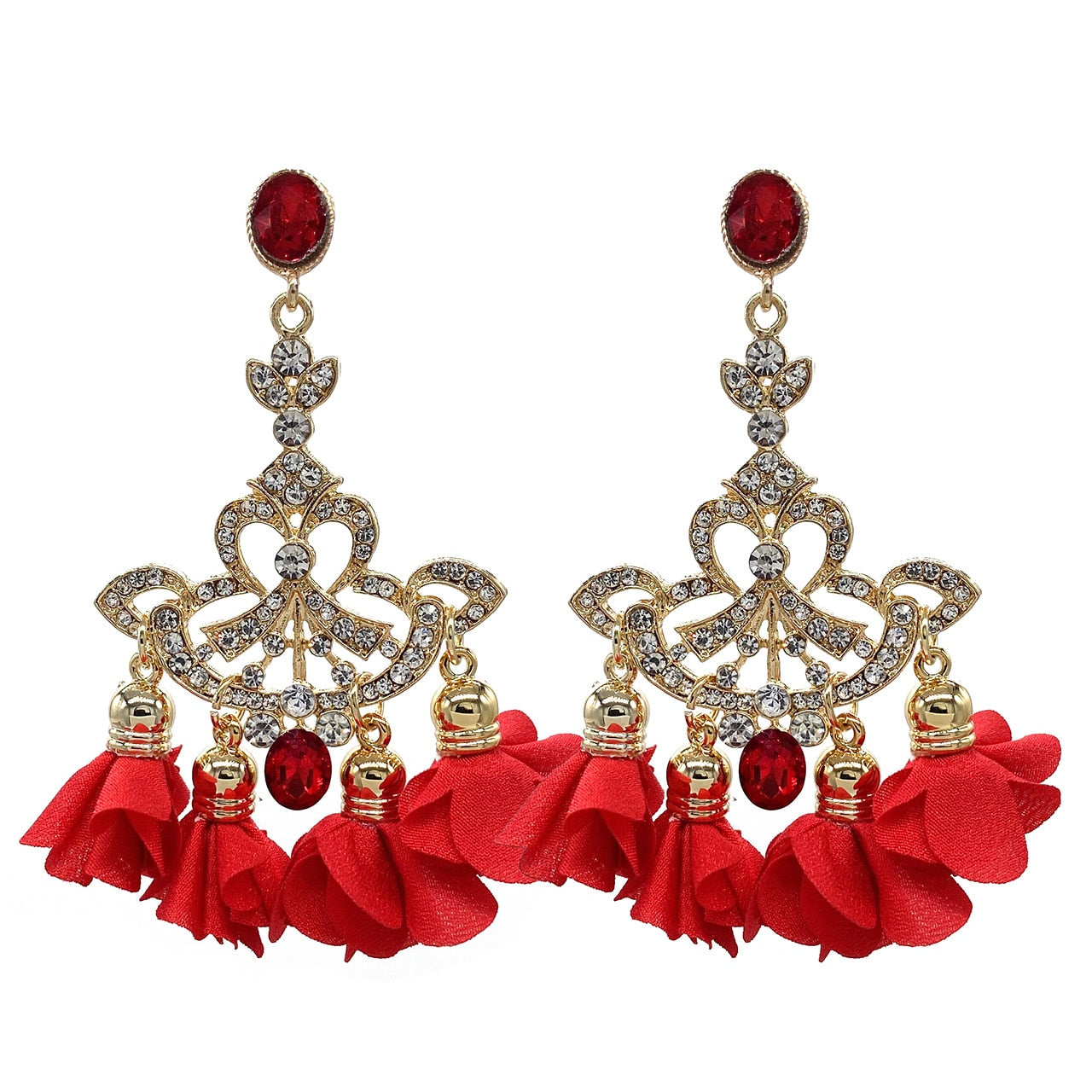 Flower Tassel Pendant Rhinestone Earrings for Women