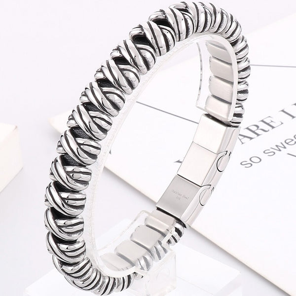 Pulsera de acero inoxidable macizo para hombre, hecha a mano, cadena trenzada de 13 mm de ancho para fiesta.