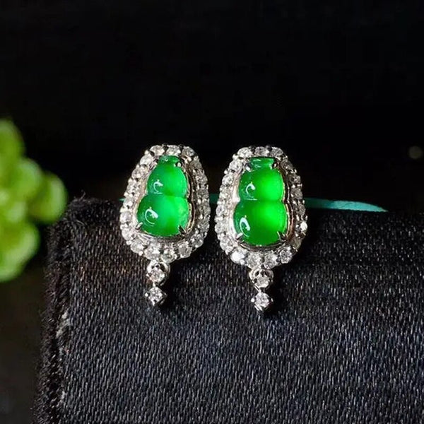 Pendientes de calabaza de jaspe hetiano natural con diamantes de nuevo diseño
