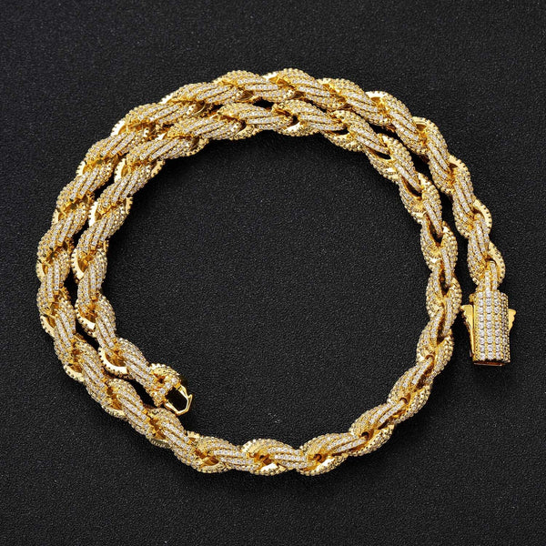 Nuevos collares de cuerda de cáñamo estilo hip hop de 8 mm con incrustaciones de diamantes de imitación