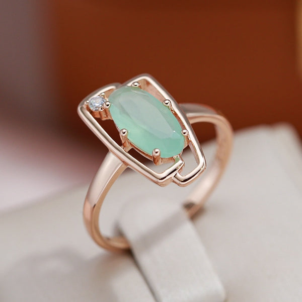 Geometric Hollow Oval Mist Green Zircon Women's Rings