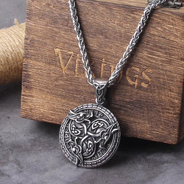 Collar vintage de dragón vikingo para hombre, color plata, acero inoxidable, colgante de runa nórdica Valknut