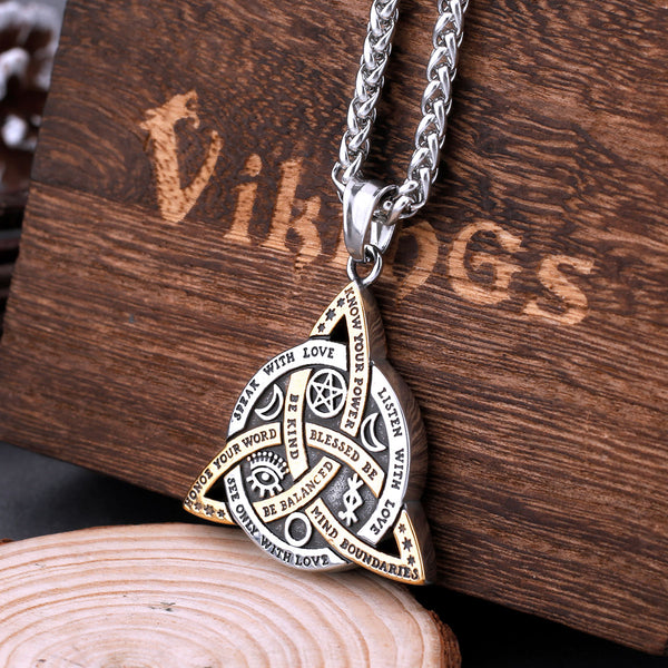 Collar vintage de acero inoxidable con la Trinidad de Odín y la Virgen, amuleto con runas y letras de moda para hombre.