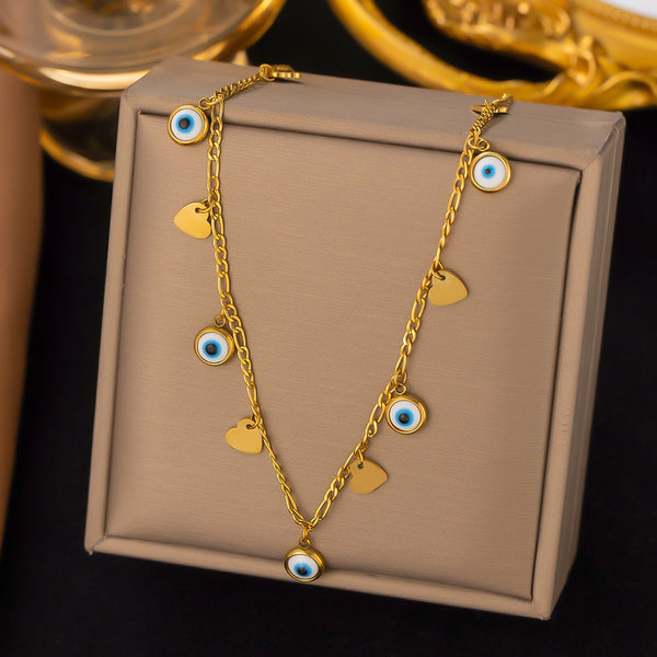 Collar con colgante de ojo malvado de pavo bohemio chapado en oro para mujer