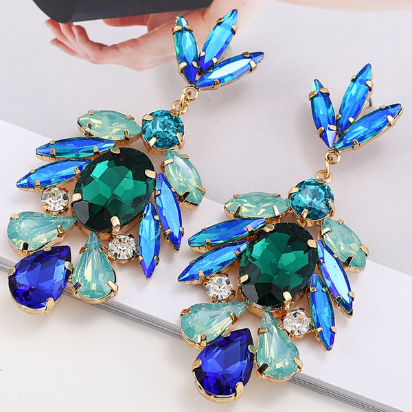 Pendientes colgantes grandes de cristal geométrico colorido y brillante para mujer