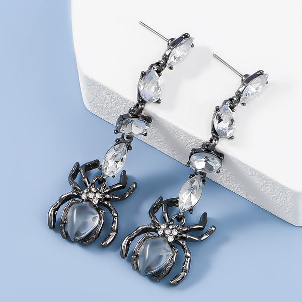 Pendientes de araña de metal con diamantes de imitación para mujer