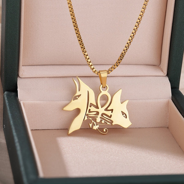 Punk Dog Cat Egyptian Ankh Cross Long Necklace For Women