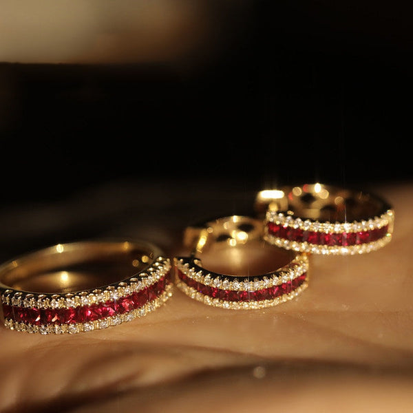 Original design silver inlaid ruby open ring exquisite earrings for women