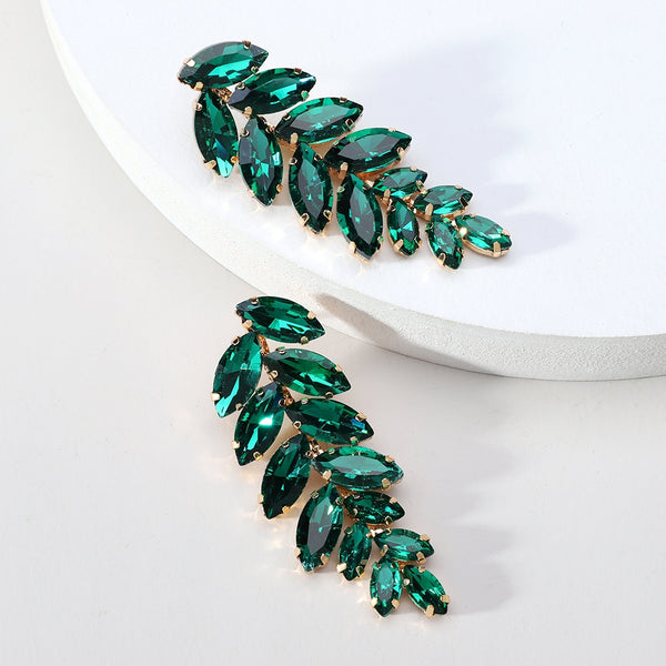 Pendientes colgantes de hojas de lujo con cristales brillantes para bodas y fiestas para mujer