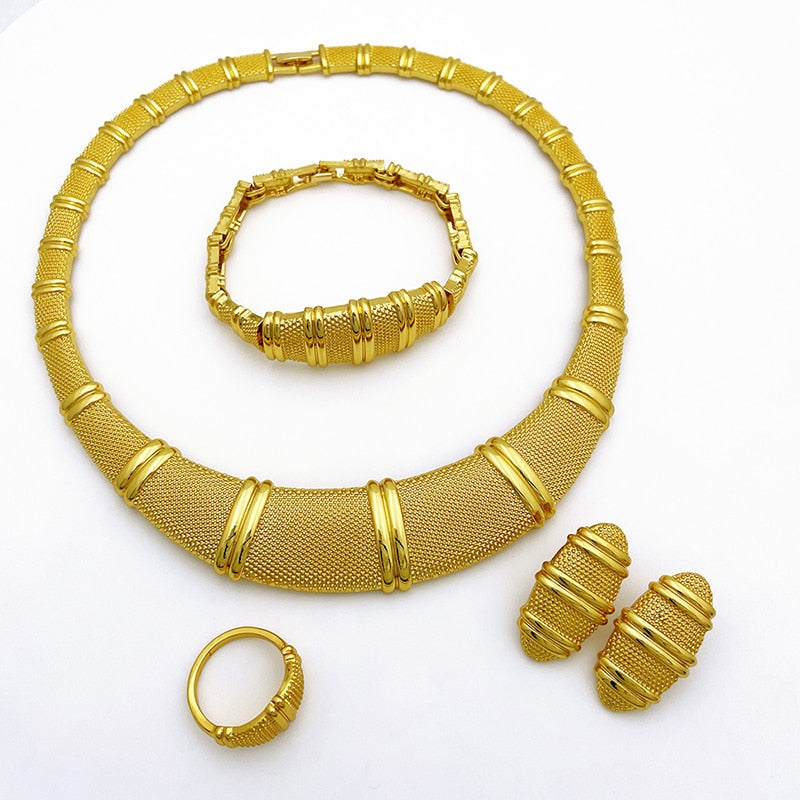Gold Color Women Necklace And Earrings Prom Jewelry Set