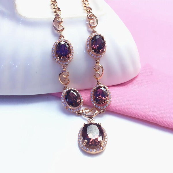 Collar de oro púrpura 585 para mujer, chapado en oro rosa de 14 quilates, con incrustaciones de rubí, colgante de lujo