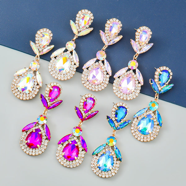 Pendientes geométricos de cristal con forma de gota de agua y diamantes de imitación de metal para mujer