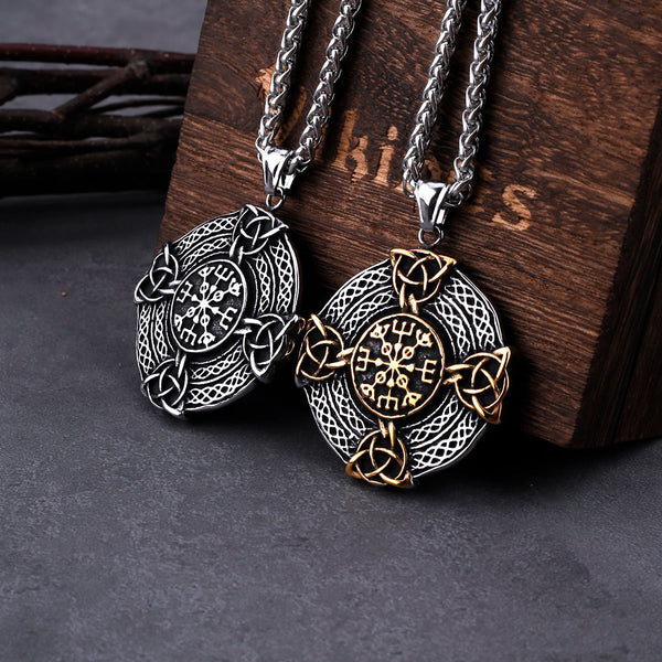 Collar con colgante de escudo de acero inoxidable con nudo celta vikingo nórdico para hombre