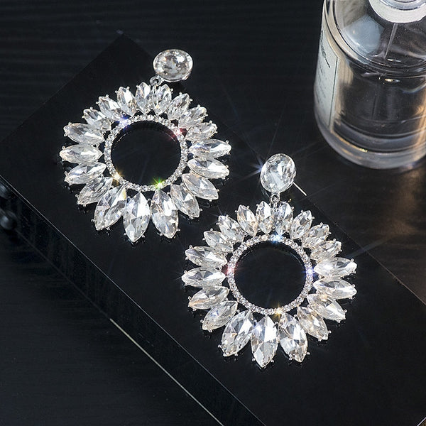 Pendientes de flores de cristal con forma de gota de agua y diamantes de imitación geométricos