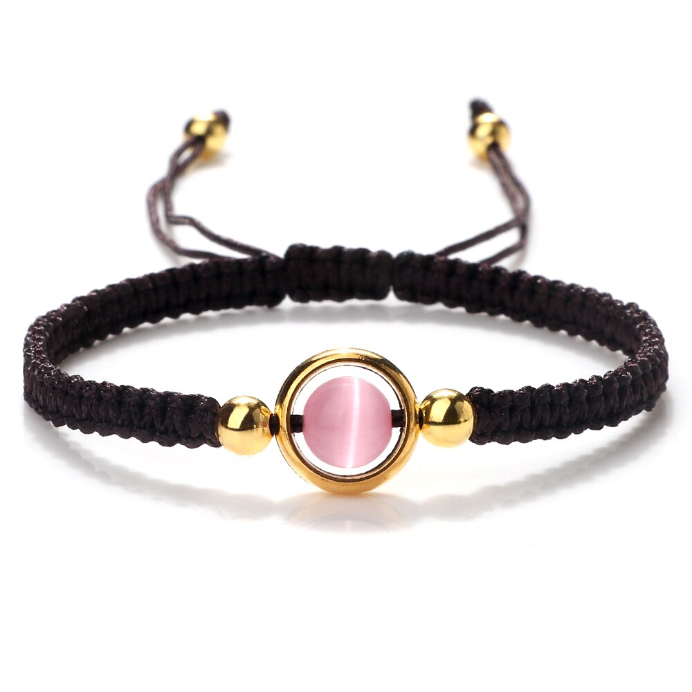 Pink Cat Eye Stone Beads Braided Bracelet For Women Red Thread String Bracelet