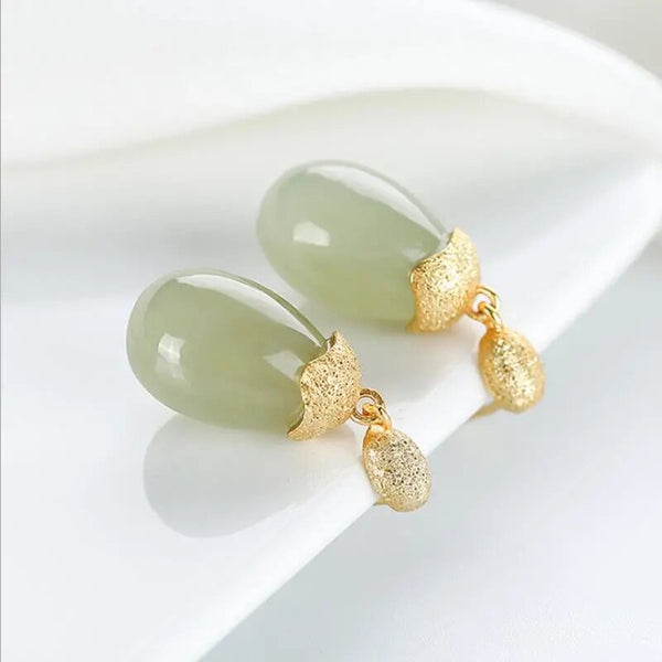 Pendientes originales nuevos de jade hetiano con incrustaciones de porcelana esmaltada en forma de gota