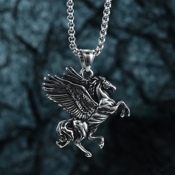 Collar vintage con colgante de unicornio y pegaso de la mitología griega para hombre