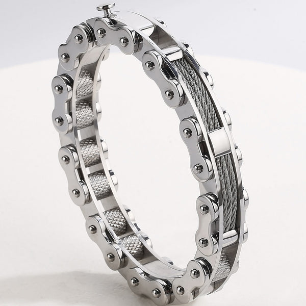 Pulsera para hombre con diseño de rock and roll, cadena de motocicleta y bicicleta, chapada en oro negro.