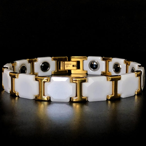 Pulsera de cerámica chapada en oro blanco de 11 mm de ancho para hombre y mujer.