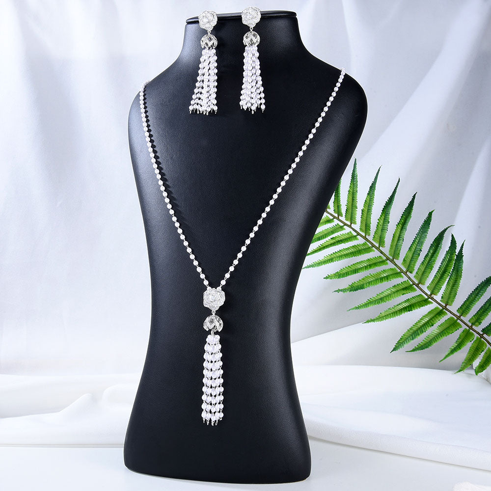 Trendy 2PCS Pearl Necklace Earring Jewelry Set For Women