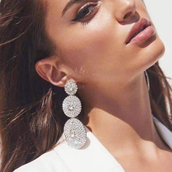 Pendientes colgantes dobles redondos de metal de moda para mujer