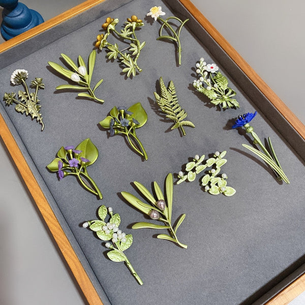 Retro Palace Plant Flowers Brooches For Forest Plant Pearl Corsage Simple Coat Pin Brooch