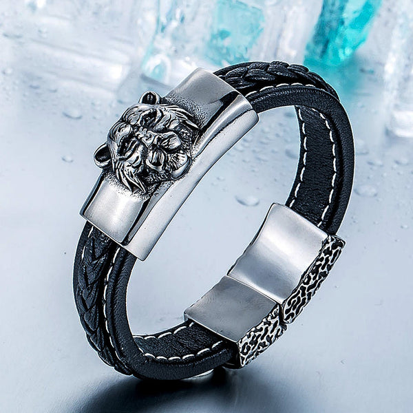 Pulsera de acero inoxidable 316L con cabeza de tigre estilo punk hip hop para hombre