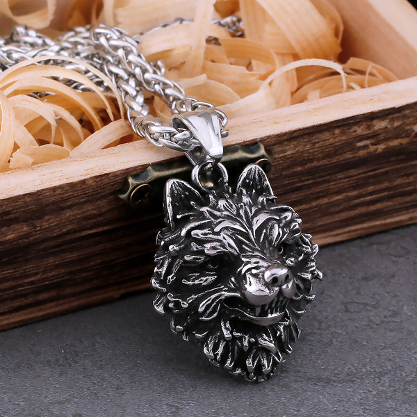 Collar vintage de lobo vikingo de acero inoxidable para hombre, colgante con amuleto Freki de Odín