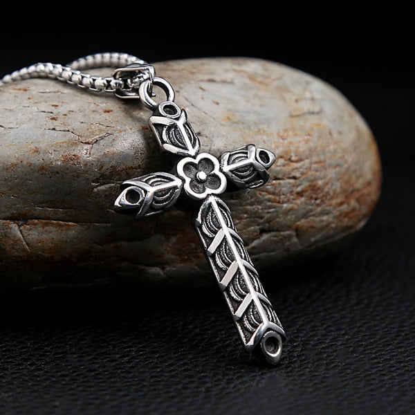 Collar con colgante de cruz de flores vikingas único para hombres y mujeres