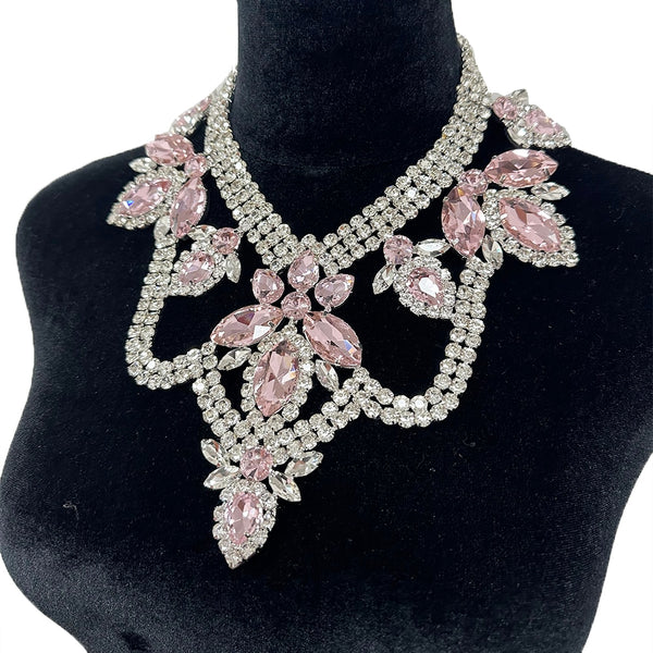 Elegant Pink Glass Gemstones Necklace Women