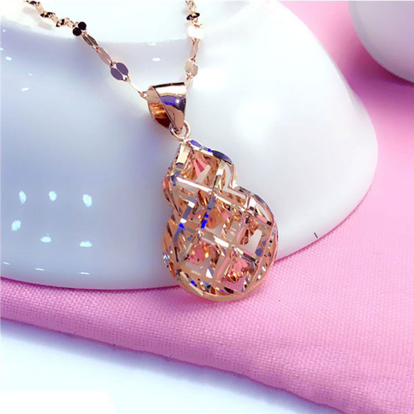 Nuevo collar de calabaza brillante para mujer, colgante de oro rosa de 14 quilates bañado en oro morado 585.