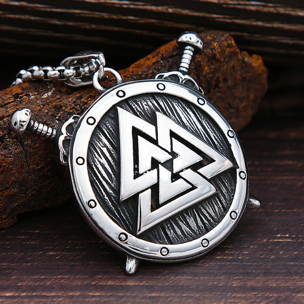 Collar con colgante de escudo de guerrero vikingo nórdico para hombre