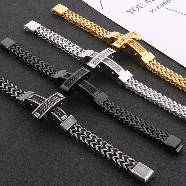 Pulseras cruzadas de acero inoxidable para hombre, accesorios de joyería cristiana bíblica con fe