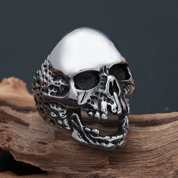 Anillo de calavera de acero inoxidable pulido de alta calidad para hombre.