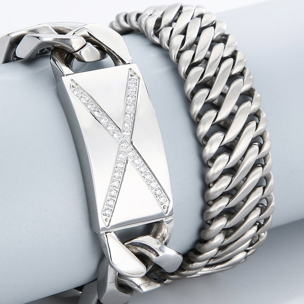 Pulseras de cadena de eslabones de acero inoxidable pulido para hombre