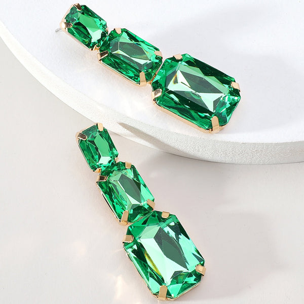 Pendientes largos geométricos colgantes de cristal transparente Y2k de Dinicessa para mujer