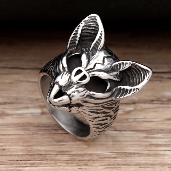 Anillo de acero inoxidable gótico con calavera de murciélago y motociclista vintage para hombre y mujer
