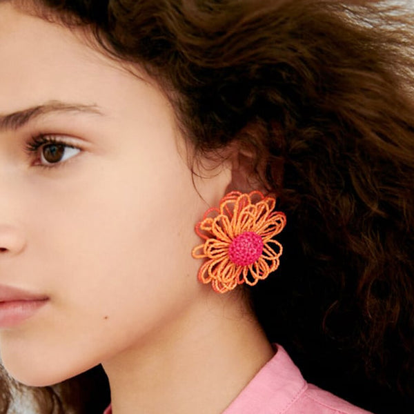 Pendientes grandes con cuentas acrílicas de moda hechos a mano con flores dulces para mujer