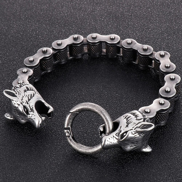 Viking Jewelry Double Wolf Head Bracelet For Men