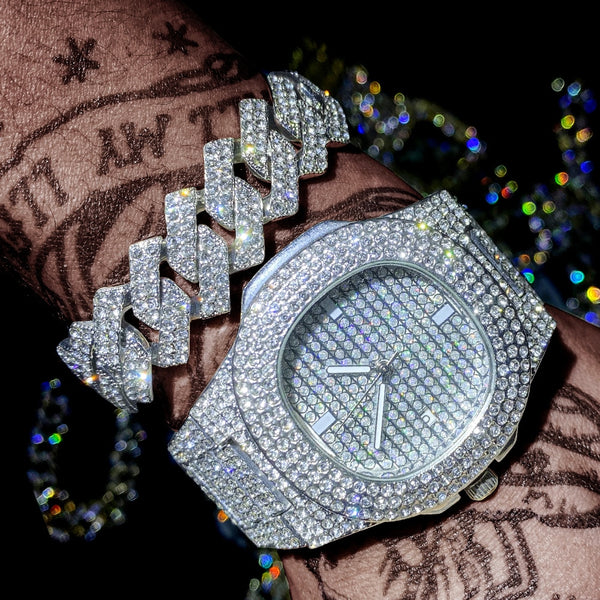 Hip Hop Women Shine Crystal Iced Out Watch Bracelet