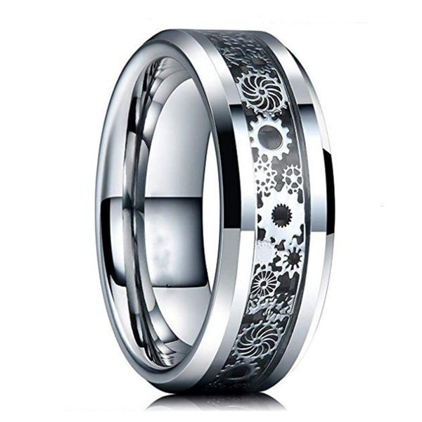 Anillos vintage de hip hop con engranaje mecánico de titanio y acero inoxidable para hombres y mujeres.