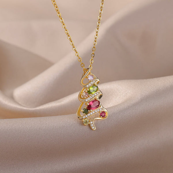 Trendy Zircon Christmas Tree Pendant Necklaces For Women