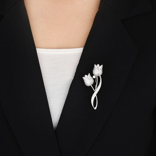 Fashion Versatile Flower Micro Copper Brooch Tulips Brooch Women