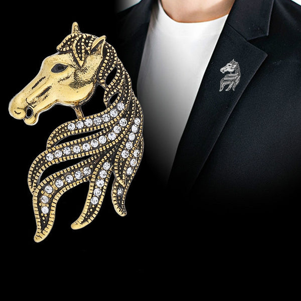 Retro High-grade Crystal Animal Horse Brooch Men