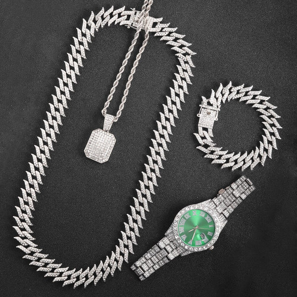 Pulsera de reloj con cadena helada para mujer y hombre
