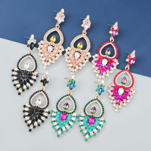 Pendientes geométricos de metal con diamantes de imitación para mujer