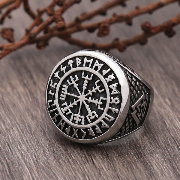 Anillo vintage de brújula rúnica vikinga de Odín para hombre y niño, anillo nórdico de acero inoxidable vikingo Valknut.