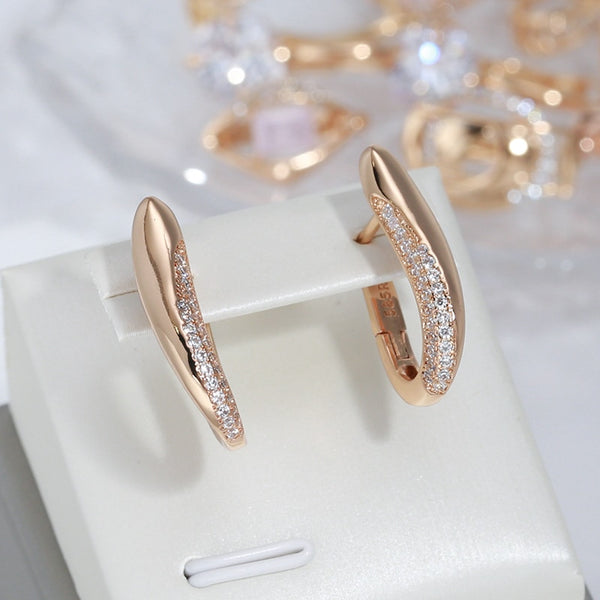 Elegant Smooth Metal Double Zircon English Earrings